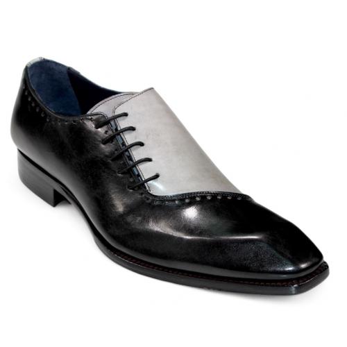 Duca Di Matiste "Veroli" Black/Grey Genuine Italian Calf Leather Crocodile Dress Shoes.